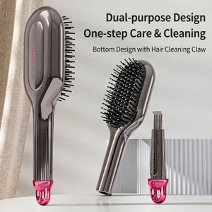 Professional multifunctional metallic massage hairbrush with a built-in hair cleaning tool
