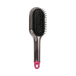 Professional paddle hairbrush for scalp massage in metallic grey with pink hanging loop