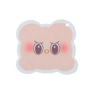 Cute pink cartoon wood pulp sponge for kitchen dishwashing and multi-surface cleaning