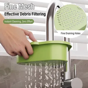 Durable green triangular kitchen sink strainer basket for food waste and fruit washing