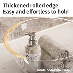 Vasque haut de gamme en acrylique transparent avec bords roulés épais pour salle de bain