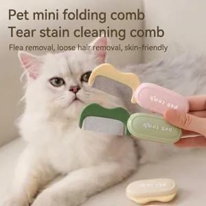 Folding Pet Grooming Comb Portable Cat Dog Hair Brush ABS Stainless Steel Fine Tooth Tear Stain Remover Cleaner Tool