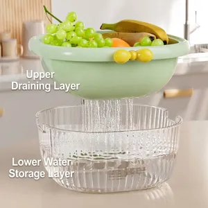 Mint green double-layer plastic kitchen drain basket for fruit and vegetable washing