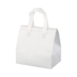Borsa termica in tessuto non tessuto bianco per il trasporto di bevande calde