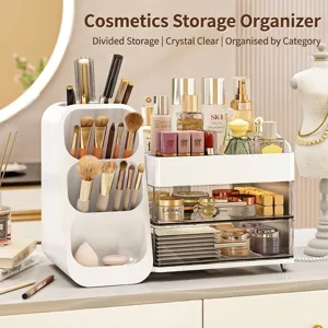 Large Capacity Makeup Organizer Desktop Storage Box With Drawers Cosmetic Brush Holder For Lipstick Skincare Vanity Table Organizer