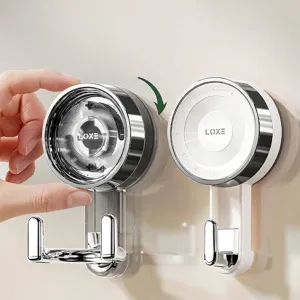 Heavy duty vacuum suction cup double hook for waterproof bathroom and kitchen storage