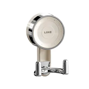 Waterproof heavy duty vacuum suction cup double wall hook in cream and chrome finish