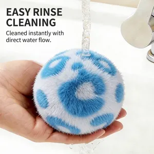 Soft fiber Japanese style cleaning ball for bathroom sinks and tubs in blue leopard pattern