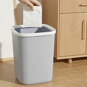 Minimalist large capacity gray plastic trash can with open top design for home and office