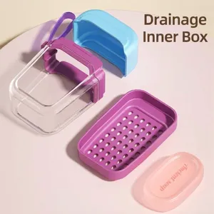 Boîte à savon de voyage portable avec couvercle étanche et double couche de drainage rapide colorée