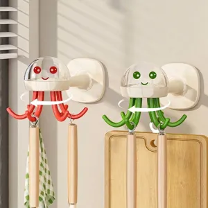 Crochet Rotatif Créatif en Forme de Méduse et Poulpe Support à Ustensiles de Cuisine Mural Adhésif Crochet de Rangement à Griffes Multiples Pivotant pour Spatule Cuillère Organisateur de Salle de Bain