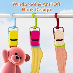 Windproof multi-purpose plastic laundry clips with hook design for drying socks