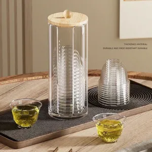 Porta Bicchieri da Tè Usa e Getta Con Coperchio in Bambù Scaffale Portaoggetti Desktop in Plastica Trasparente Per Casa Ufficio