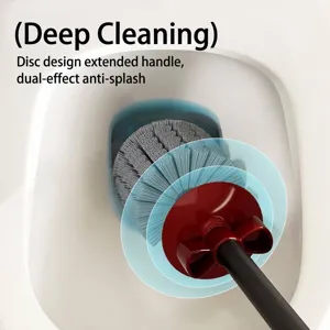 Bell-shaped bathroom toilet brush with extended handle for deep cleaning and splash guard
