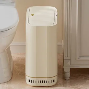 Pattumiera moderna sottile color crema con coperchio a pressione per fessure di bagno e cucina