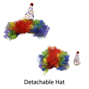Parrucca colorata da clown per animali con cappello a pois staccabile e pompon rosso