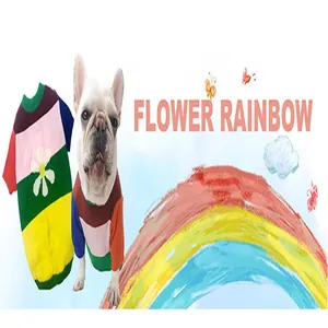 Colorful striped pet sweater with daisy floral pattern for small dogs and cats, detail view
