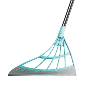 Multifunctional magic silicone broom squeegee with stainless steel handle for floor cleaning
