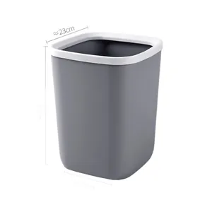 Modern gray plastic open-top trash can with white rim and large capacity for home use