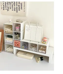 Modular white acrylic drawer storage boxes for organized desktop stationery and office supplies