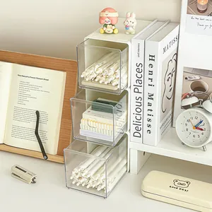 Minimalist three-tier white desktop organizer with transparent acrylic drawers for stationery