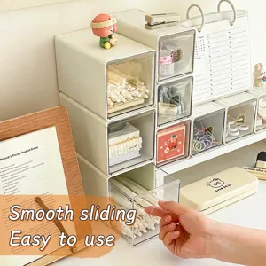 Stackable clear acrylic desktop storage drawers for stationery and office organization