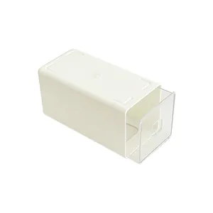 Minimalist white desktop storage box with clear acrylic drawer for organization