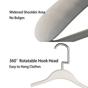 Detailed view of frosted wide-shoulder clothes hanger with 360-degree rotating metal hook