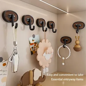 Modern Minimalist Oval Wall Hook Punch-Free Heavy Duty Walnut Wood Grain Adhesive Rack For Kitchen Bathroom Entryway Home Storage
