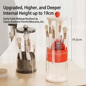 Elegant cream style rotating makeup brush organizer with adjustable height and dustproof lid