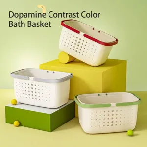 Φορητό Καλάθι Μπάνιου Dopamine Color Καλάθι Αποθήκευσης Ειδών Υγιεινής με Αποστράγγιση Πλαστικό PP για Κοιτώνα Μπάνιο Κουζίνα