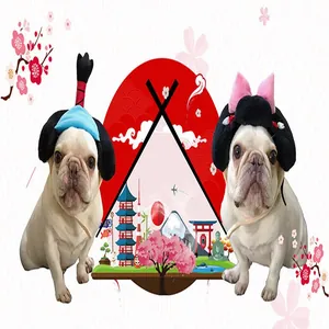 Japanese style samurai and geisha costume transformation pet hats for French Bulldogs