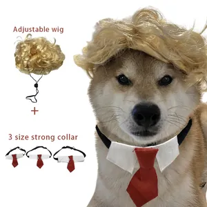 Lustiges Haustier Cosplay Perücke Und Krawatte Halsband Set Für Große Hunde Halloween Weihnachten Party Kostüm Blond
