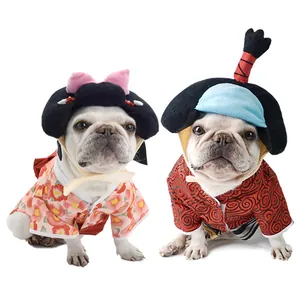 Creative Japanese kimono and samurai outfit set for dogs and cats with matching headwear