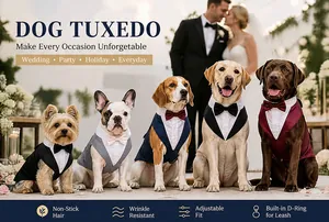 Detail van honden tuxedo vesten in diverse kleuren voor bruiloften en gelegenheden