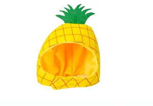 Detailansicht des Ananas-Haustierhuts mit Filzblättern und Klettverschluss-Basis.