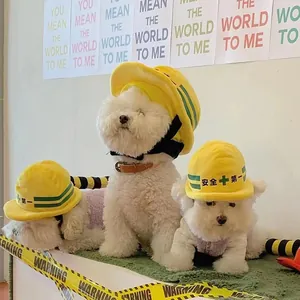 Casque de Sécurité Rigolo pour Animaux de Compagnie Chiens Chats Chapeau de Sécurité Imprimé en Acrylique Jaune pour Halloween