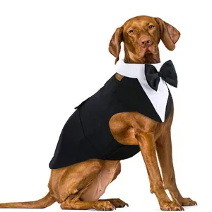 Formele zwart-witte huisdierentuxedo-vest met strikje voor grote honden bruiloft