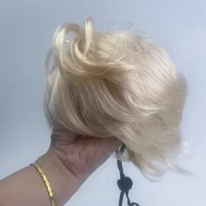 Peluca rubia para mascotas perros y gatos con estilo de moño despeinado y correa elástica ajustable