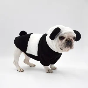 Cute plush panda dog costume warm fleece Halloween hoodie for small medium pets online