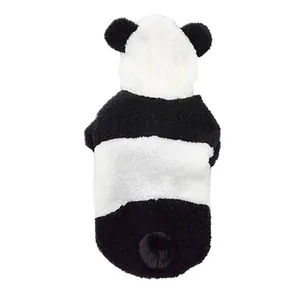 Fluffy panda themed dog costume fleece hoodie for warm winter pet apparel dressing up