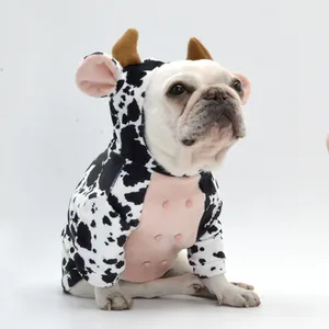 Cute cow-themed dog costume for Halloween, funny spotted pet outfit for medium dogs