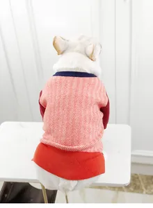 Close-up back view of a warm herringbone knit pet sweater showing the knit texture details