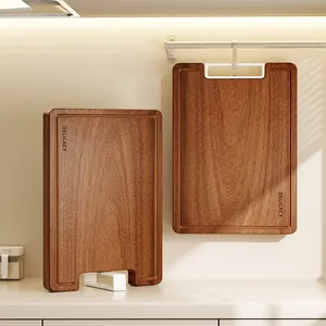 Premium ebony wood cutting board set featuring standing and hanging design for kitchen