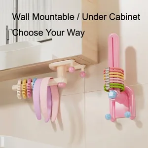 Wandmontage Haaraccessoires Organizer Zonder Boren Draaibaar Sieradenrek In Dopamine Stijl Voor Hoofdbanden Elastiekjes ABS