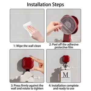 Guida all'installazione in 4 fasi per supporto doccia e dispenser sapone a parete senza fori.