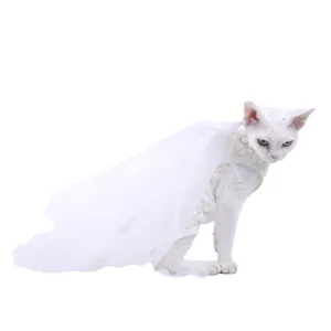 Elegant white pet wedding dress with lace vest and pearl decor for small medium dogs