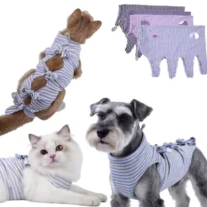 Striped Pet Recovery Suit For Cats Small Dogs Surgical Recovery Snuggle After Surgery Anti Licking Pet Recovery Clothing