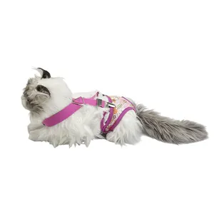 Harnais de fixation pour couche pour chat rose à motifs floraux