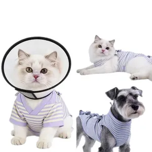 Striped cat sterilization suit for post-surgery recovery and anti-licking protection